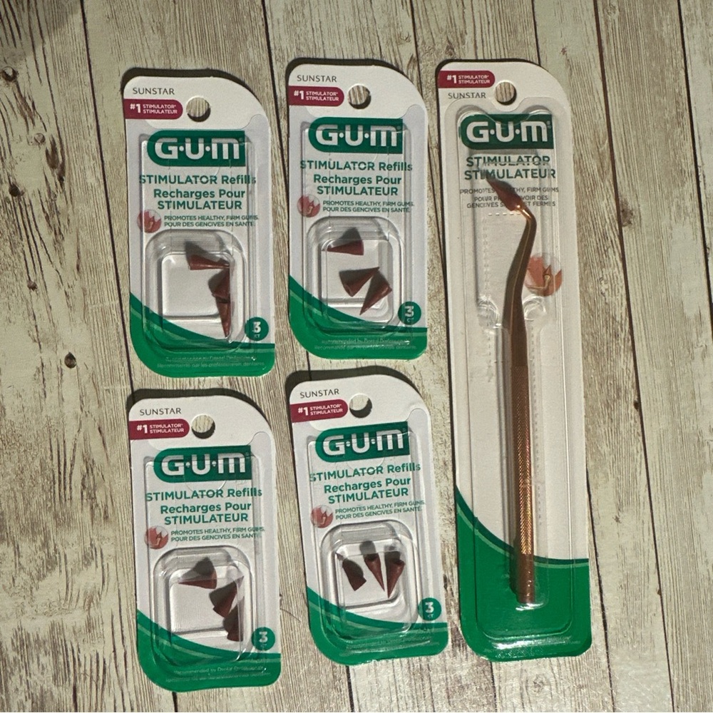 GUM Stimulator – Angled Handle with 1 Rubber Tip + 4 Packs of Refills (12 Tips)